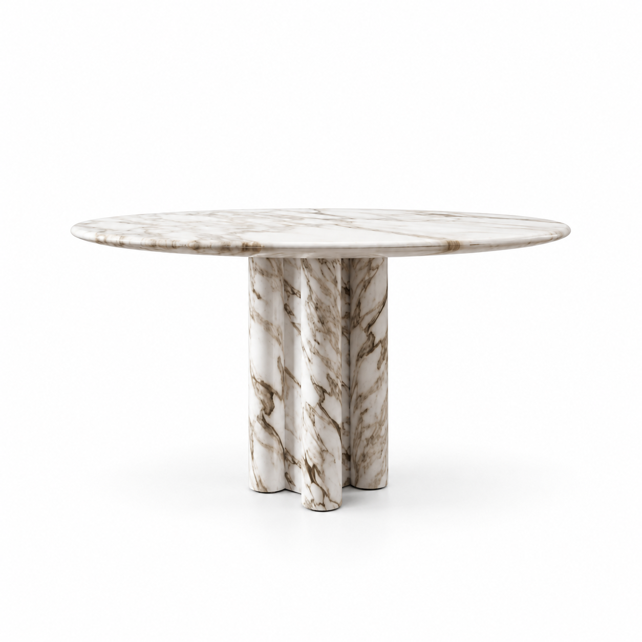 Orthogonals round dining table in Calacatta Oro marble, handcrafted by Studio IB Milano