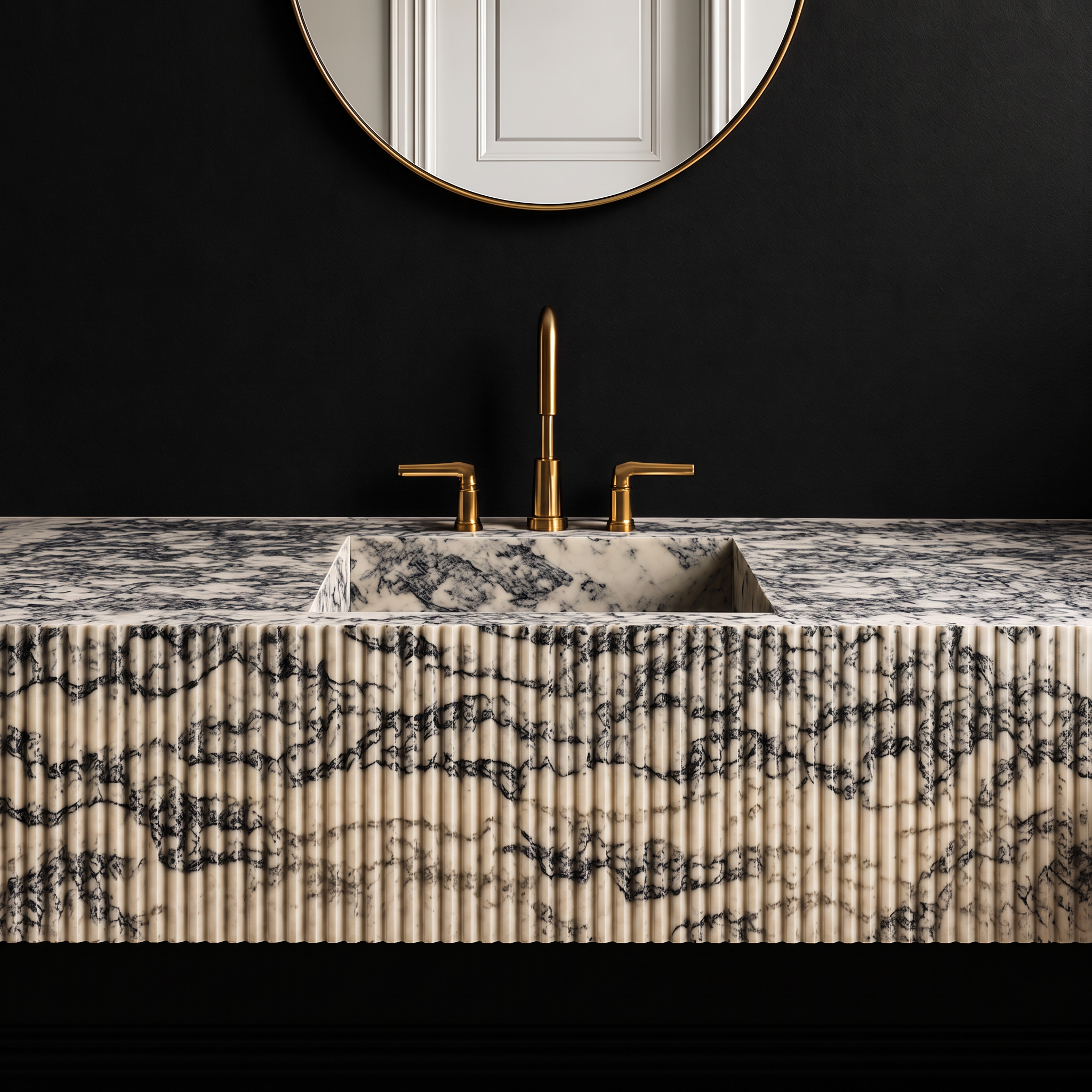Fluted marble washbasin with brass fittings by Studio IB Milano