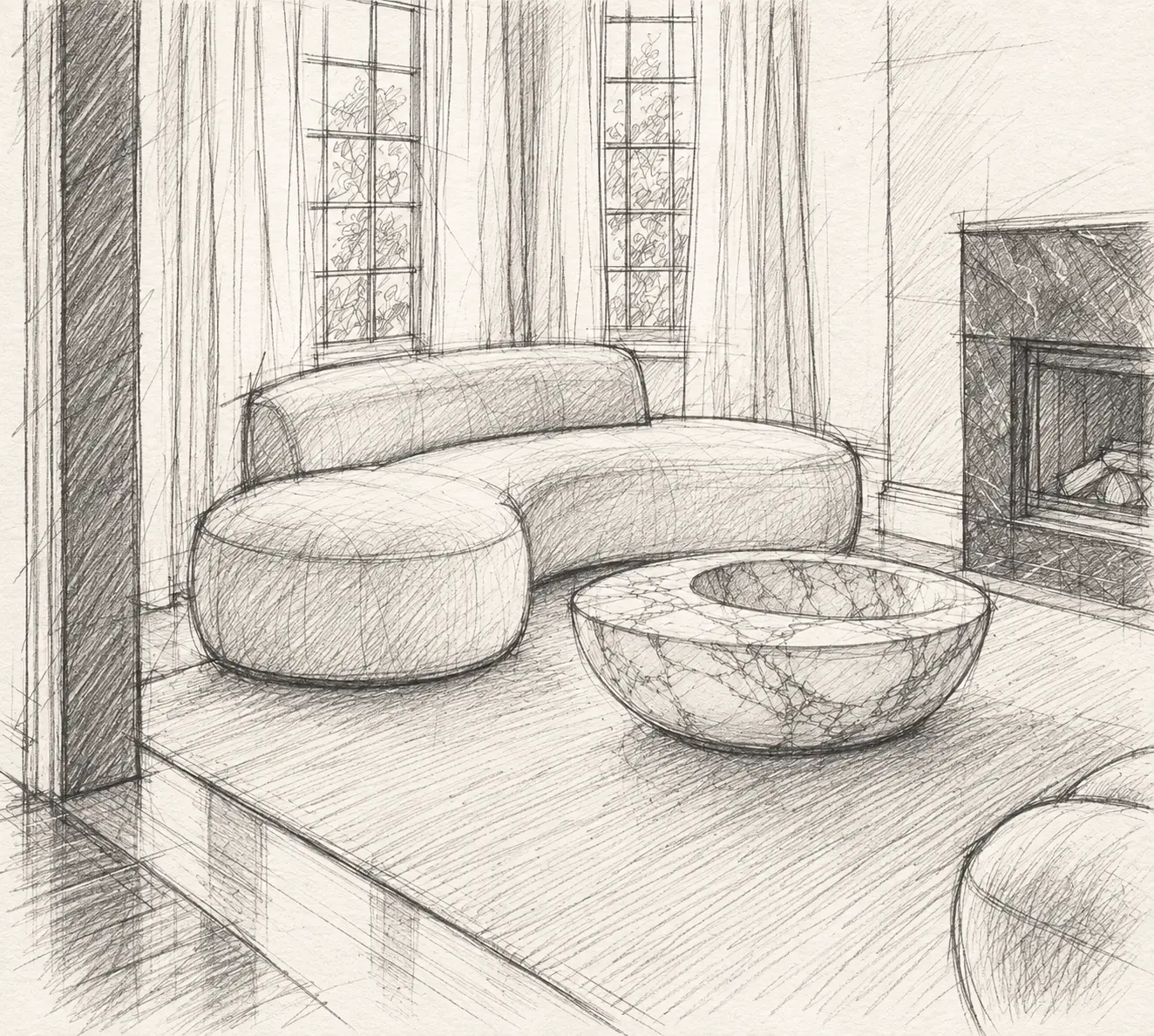 Hand-drawn interior design sketch by Studio IB Milano