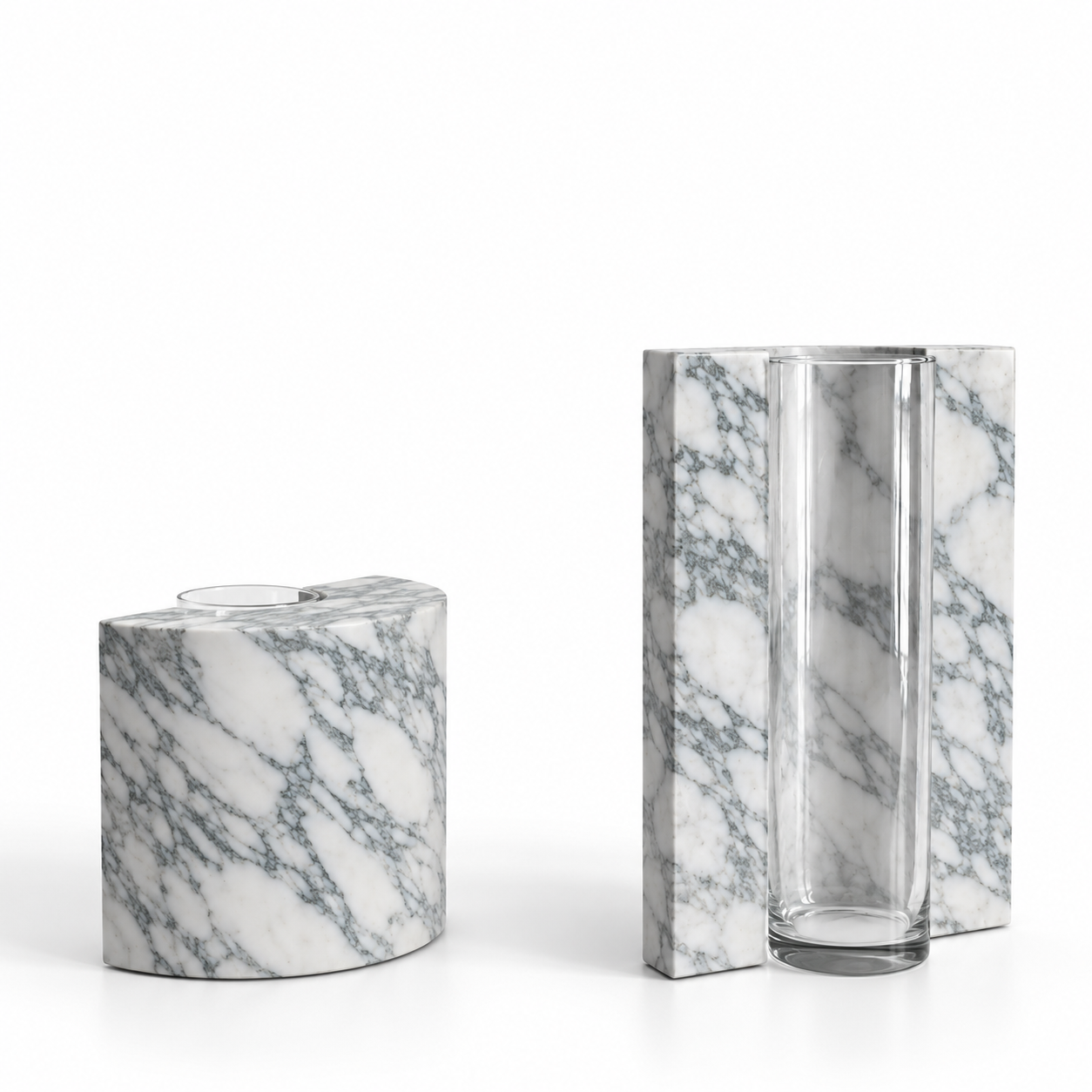 Rotondo — Vase in Carrara marble and glass by Studio IB Milano