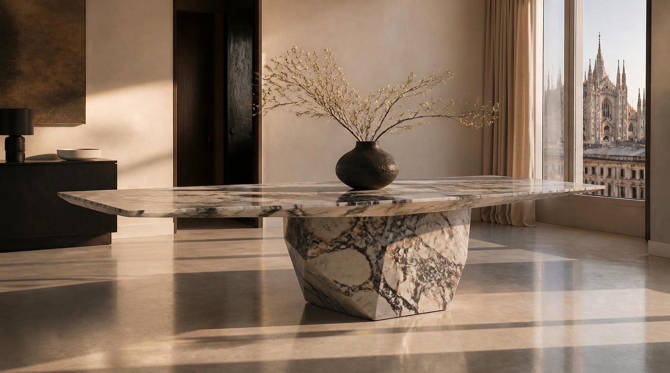 Sculptural marble interior designed by Studio IB Milano in Milan